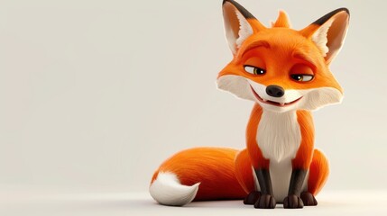 Fototapeta premium A 3D Rendered Cartoon Fox Sitting With Its Tail Behind It