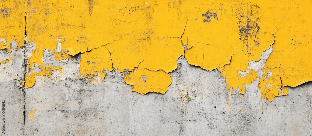Aufkleber Weathered concrete wall background with sections of yellow paint partially peeling off. with copy space image. Place for adding text or design