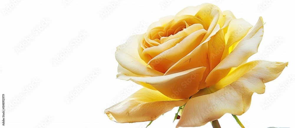 Poster a delicate yellow rose set against a white background. with copy space image. Place for adding text or design