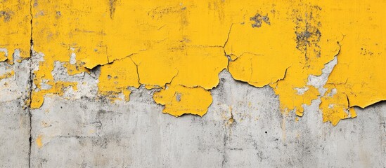 Weathered concrete wall background with sections of yellow paint partially peeling off. with copy space image. Place for adding text or design