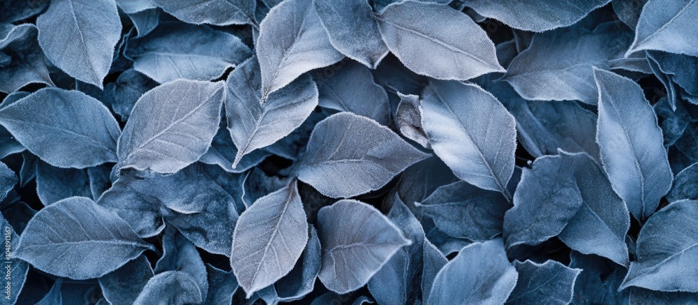 Fototapete Icy leaves for background and texture. with copy space image. Place for adding text or design