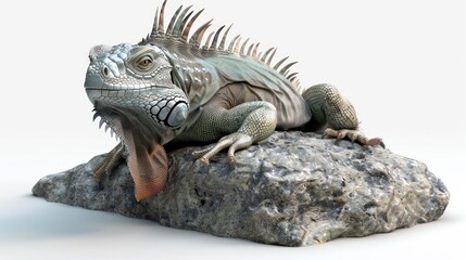 Fototapeta premium Green Iguana Perched on a Rough Grey Rock