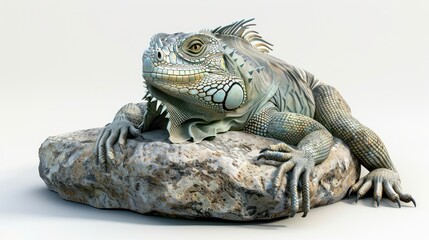 Fototapeta premium A Green Iguana Resting on a Rock with Claws Extended