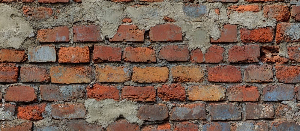 Poster Close up of a texture fragment from the surface of an ancient brick fortress wall without plaster Historic brickwork. with copy space image. Place for adding text or design