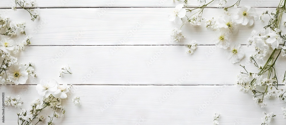 Poster fresh beautiful flowers on a white wooden background. with copy space image. place for adding text o