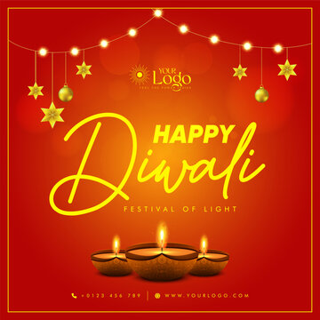 Happy Diwali post design, greetings banner design