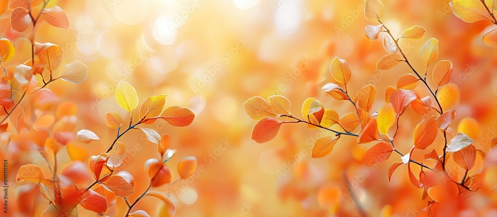 Poster Autumn tree foliage Natural background in autumn featuring yellow and red linden leaves golden panorama banner. with copy space image. Place for adding text or design