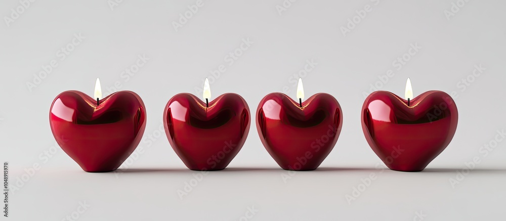 Poster Red heart candle holder set against a white background. with copy space image. Place for adding text or design