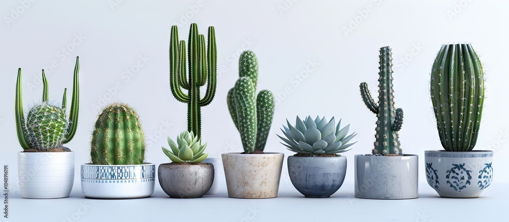 Aufkleber A variety of cactus and succulent plants in different pots. with copy space image. Place for adding text or design