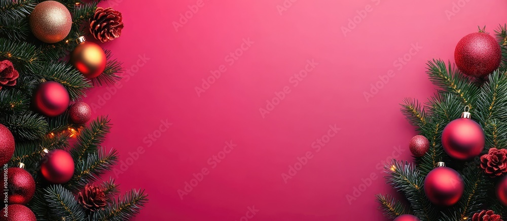 Poster Christmas brightly colored decorative background featuring New Year decorations and a copyspace for text or design