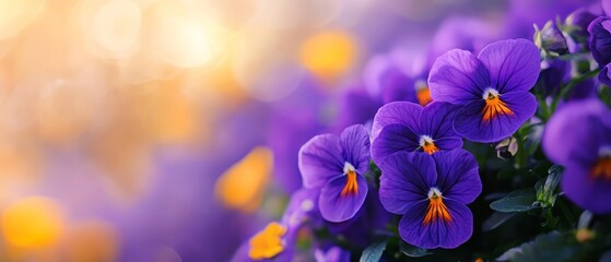  A group of purple blooms in a potted plant, positioned against a blurred backdrop
