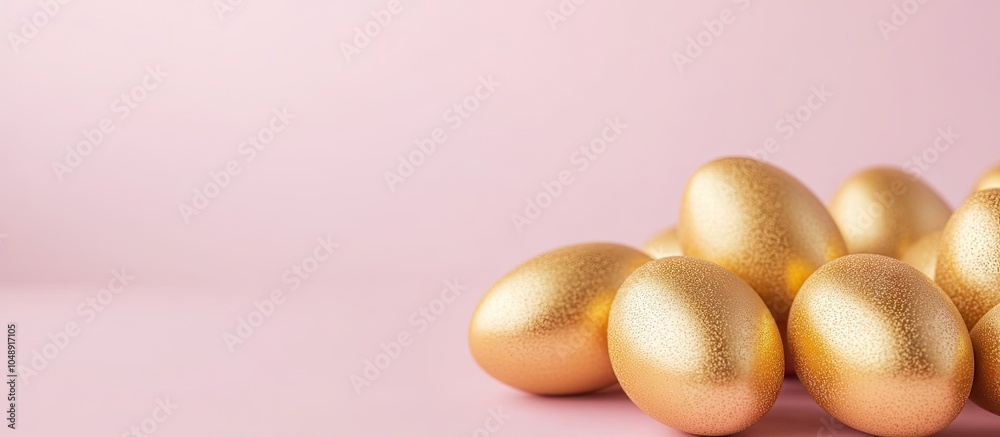 Leinwandbilder easter backdrop golden handmade decorated eggs for easter on a pink background minimalist easter con