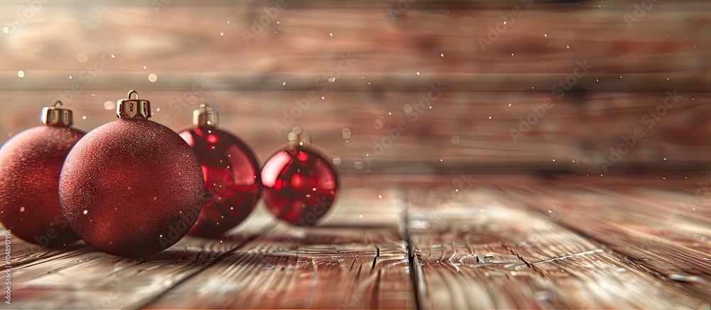 Poster Christmas Ornamentation on a Wooden Surface. with copy space image. Place for adding text or design
