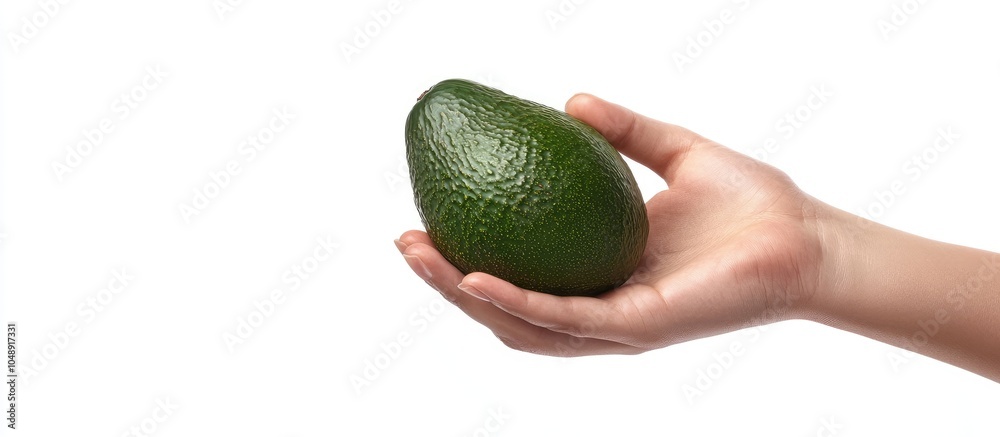 Leinwandbilder Avocado held in hand against a white background. with copy space image. Place for adding text or design