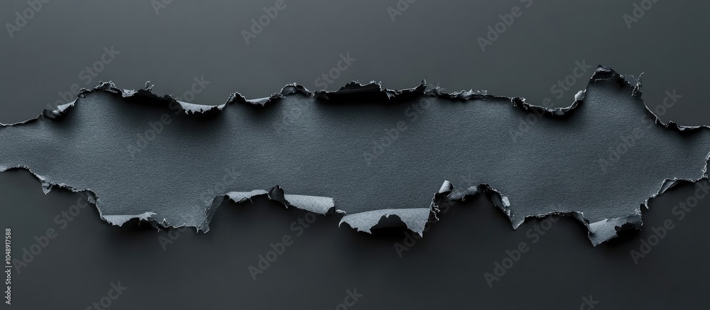 Poster torn black paper on a gray background with copyspace for text