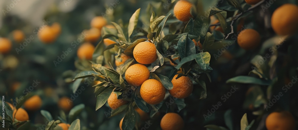 Aufkleber Oranges growing on trees in Barcelona. with copy space image. Place for adding text or design