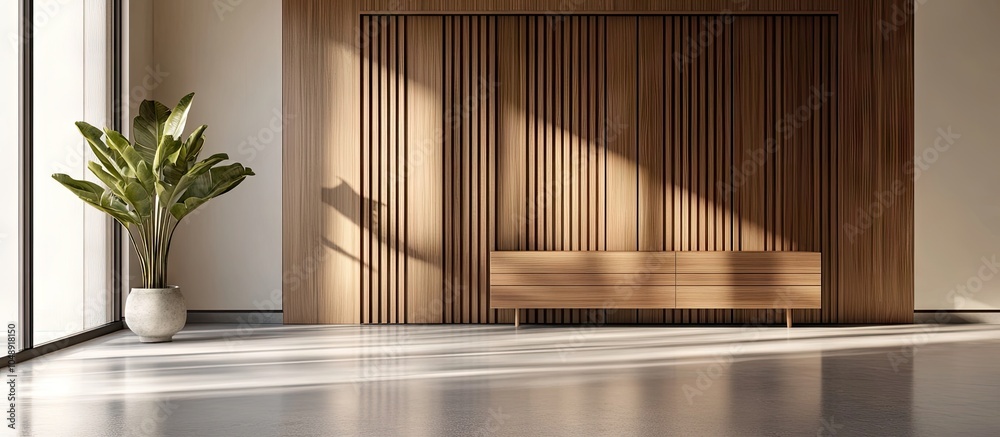 Poster Front view of a modern room featuring a large wardrobe No one is present inside. with copy space image. Place for adding text or design