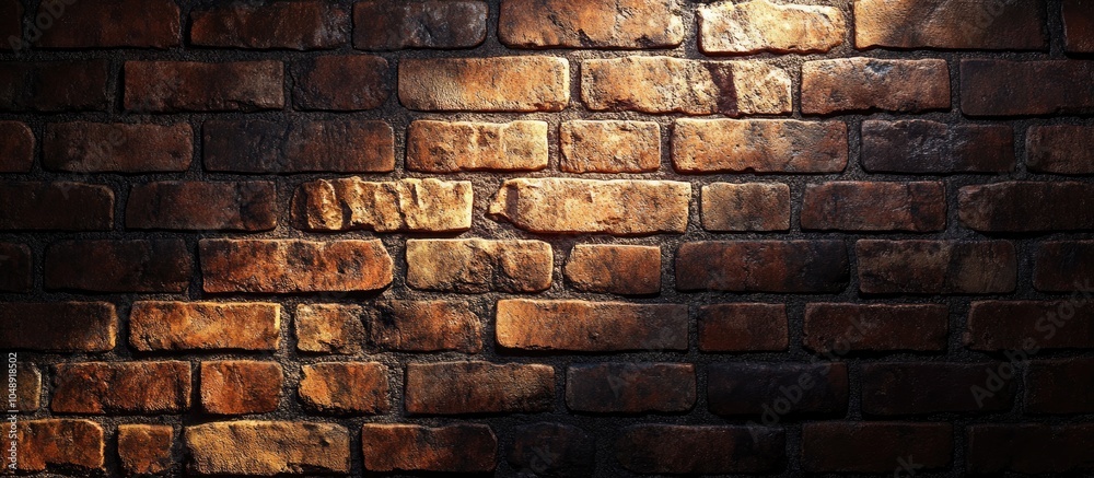 Aufkleber rough and uneven bricks of a brick wall illuminated by sunlight background and texture copy space