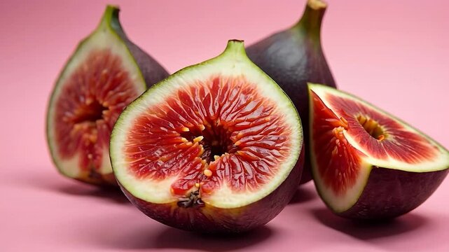 Fresh Figs Sliced Open on a Pink Background