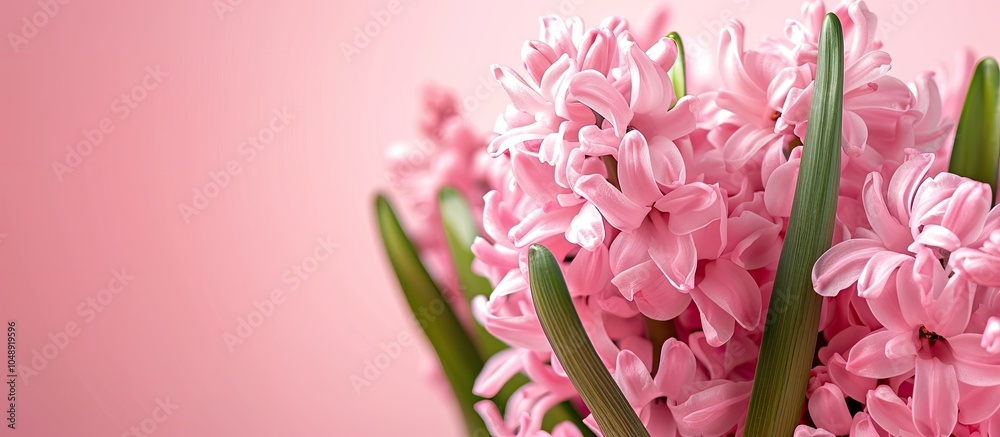 Poster Collage of pink hyacinth colors on a background. with copy space image. Place for adding text or design