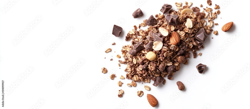Aufkleber chocolate granola cereal with nuts isolated on a white background. with copy space image. place for 