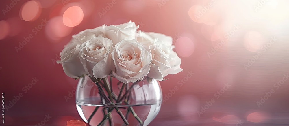 Aufkleber white roses in a glass vase set against a romantic backdrop for valentine s day. with copy space ima
