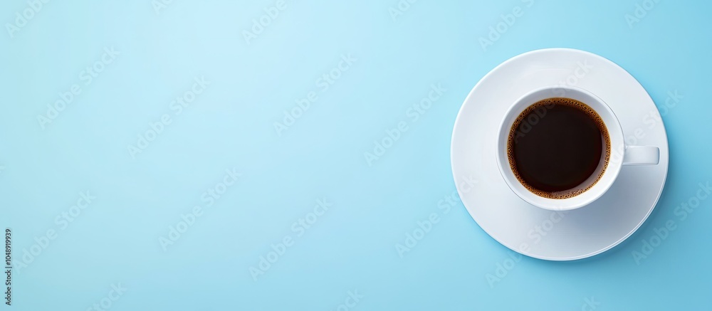 Poster business idea taking a break during work enjoying coffee on a clean light blue office table copy spa