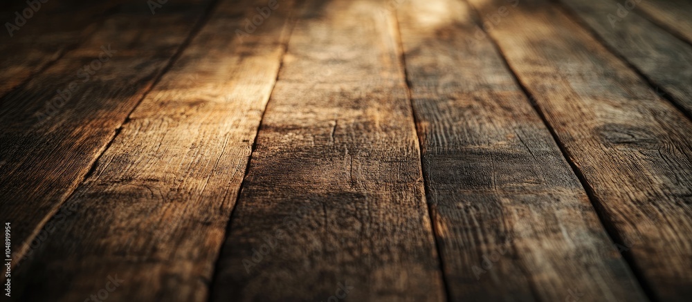 Aufkleber Close up of a rustic wooden table featuring a grain texture in a vintage style The surface of an old wooden plank in macro view offers an empty template and copy space for an abstract background wa