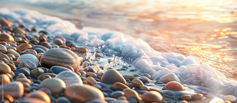 Poster pebble stones on a shore. with copy space image. Place for adding text or design
