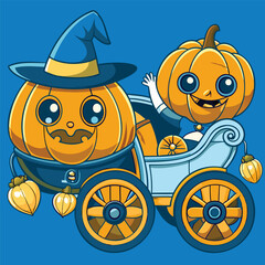 Cartoon Pumpkin Characters in a Carriage