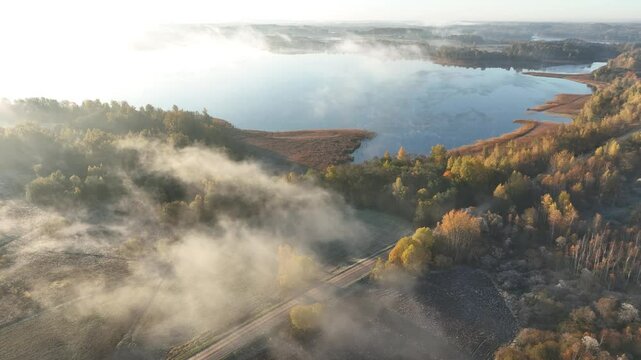 Sunriseand mist at lake Sivers
