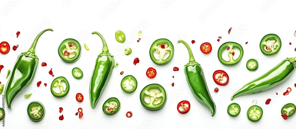 Leinwandbilder a number of jalapeno peppers have been sliced but there are still several others that need to be cut