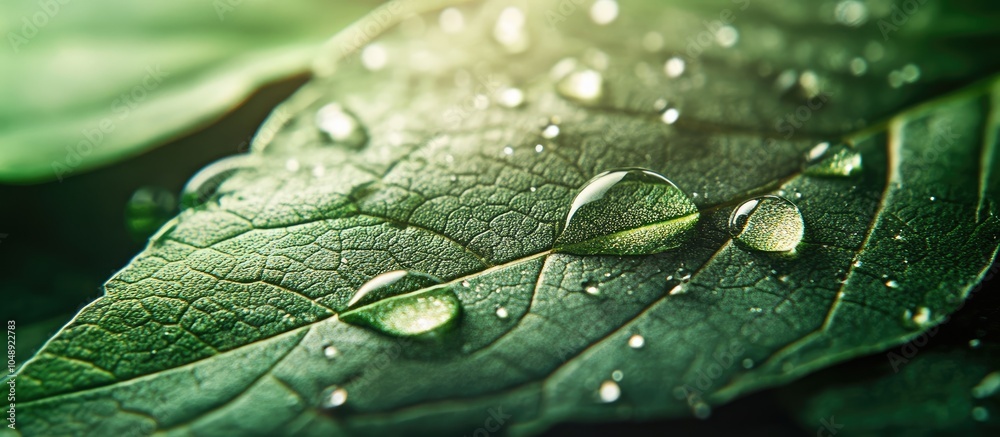 Leinwandbilder droplets of water on a green leaf. with copy space image. place for adding text or design