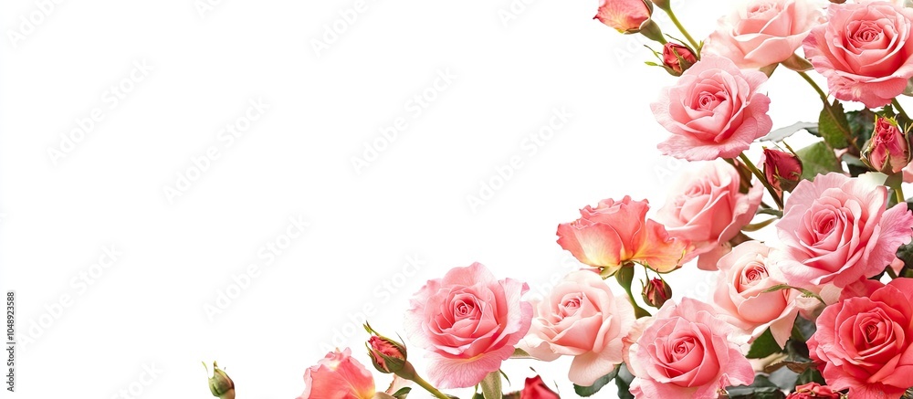 Aufkleber pink rose flowers in a corner floral arrangement set against a white background. with copy space ima