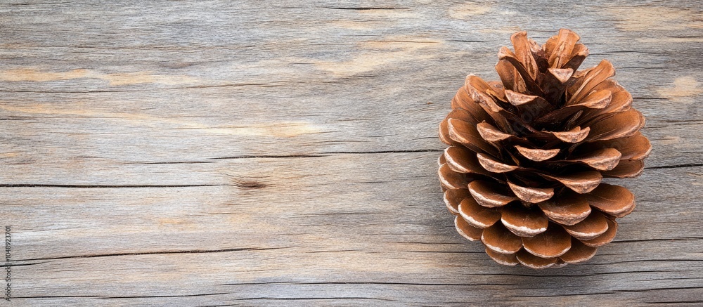 Fototapete christmas pine cone sequoia on a wooden surface. with copy space image. place for adding text or des