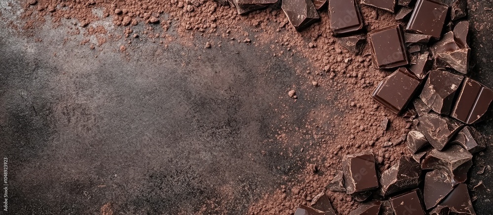 Leinwandbilder a frame or border created from pieces of dark or milk organic chocolate and cocoa powder on a dark c