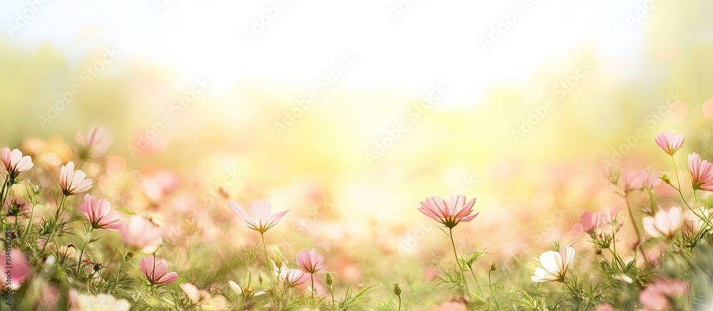 Poster defocused abstract background of a flower field. with copy space image. place for adding text or des
