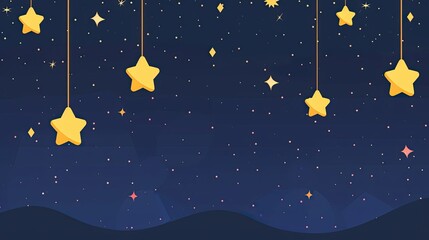 Fototapeta premium A background of yellow glowing stars hanging from the top left 