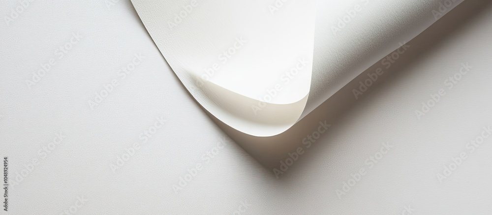 Poster Close up of a piece of paper with a curled edge against a white background. with copy space image. Place for adding text or design