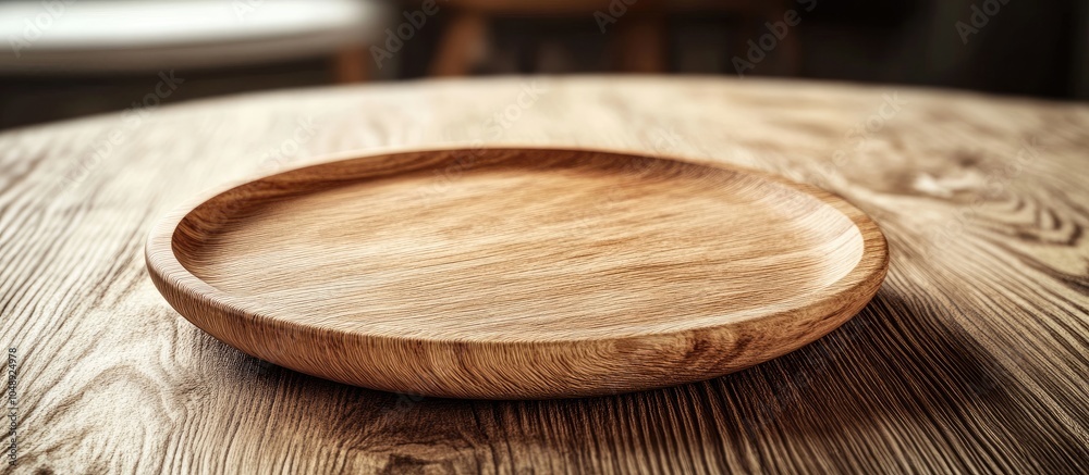 Poster empty wooden plate on a wooden table in a restaurant copyspace for indicating a reserved status high