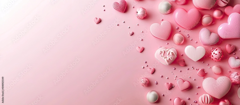 Poster Pink Valentine s Day backdrop Happy holiday wishes concept Space for text Flat arrangement. with copy space image. Place for adding text or design