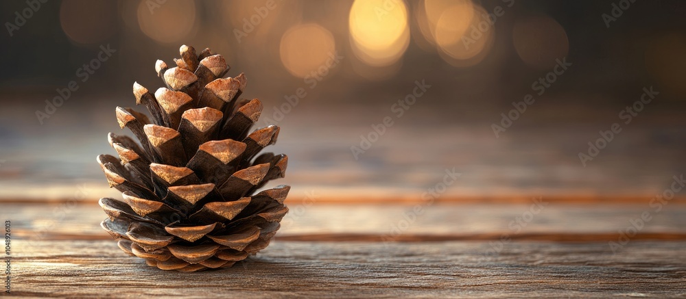 Leinwandbilder christmas pine cone sequoia on a wooden surface. with copy space image. place for adding text or des
