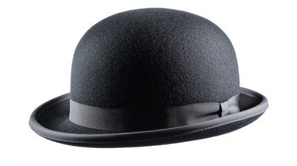 A Black Bowler Hat with a Wide Brim and a Black Ribbon