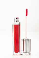Red mascara isolated on white