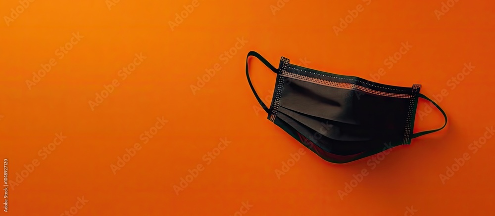 Aufkleber black halloween eye mask and medical protective face mask against an orange background. with copy sp