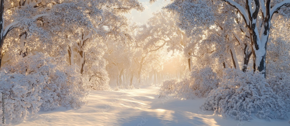 Leinwandbilder winter grove blanketed in snow with light. with copy space image. place for adding text or design