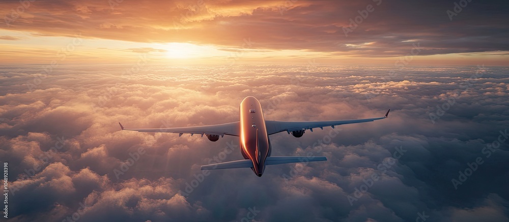 Poster Commercial Airliner Soaring Above the Clouds. with copy space image. Place for adding text or design