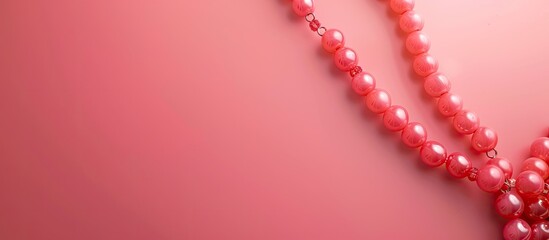 Obraz premium Female coral beads set against a pink backdrop Blank space for text. with copy space image. Place for adding text or design