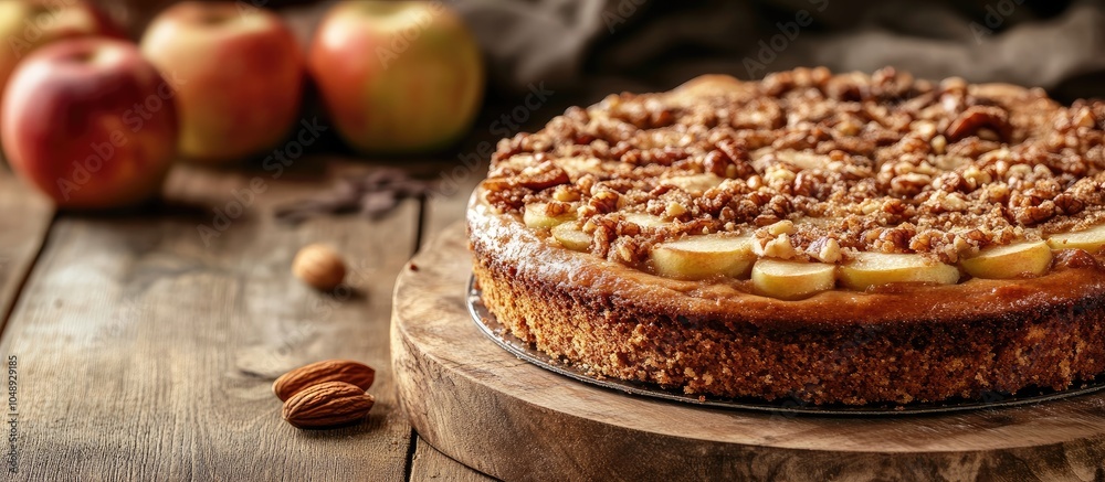 Leinwandbilder apple and nut cake topped with a spicy streusel. with copy space image. place for adding text or des