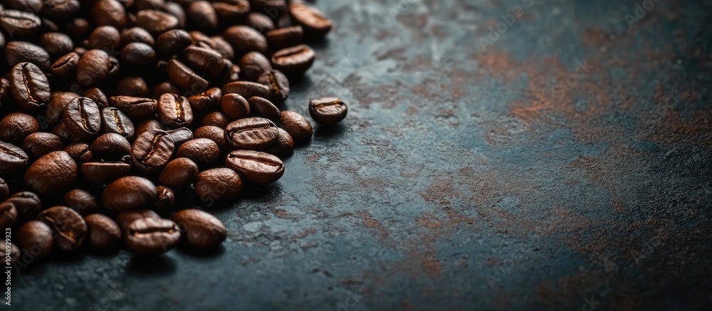 Leinwandbilder coffee beans on a dark table. with copy space image. place for adding text or design